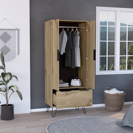 Tuhome Augusta Armoire Closet, One Drawer, Double Door Cabinet, Light Oak CLD7029